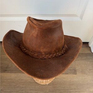 Minnetonka Leather Hat Brown Suede Outback Bush Western Braided Band Sz M USA